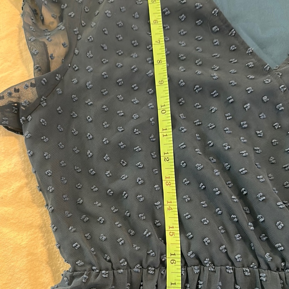Blue Pleated Wrap Midi Dress with Flutter Sleeves - Picture 4 of 5
